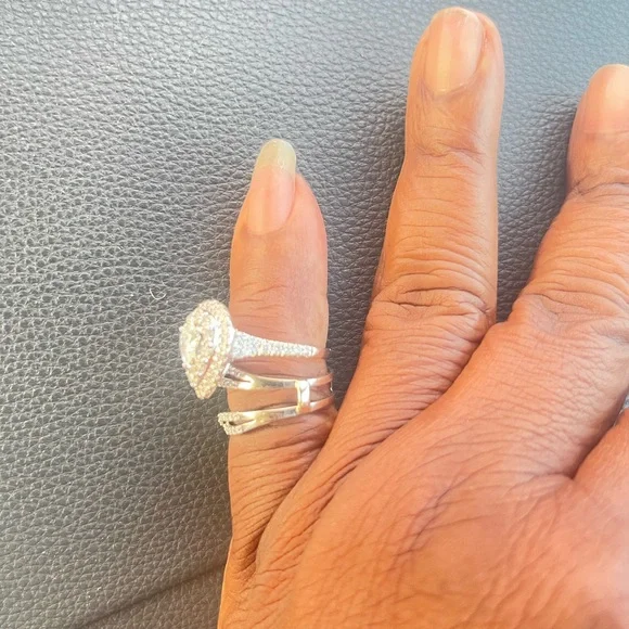 Engagement wedding diamond double halo 14k white gold ring - Picture 4 of 4